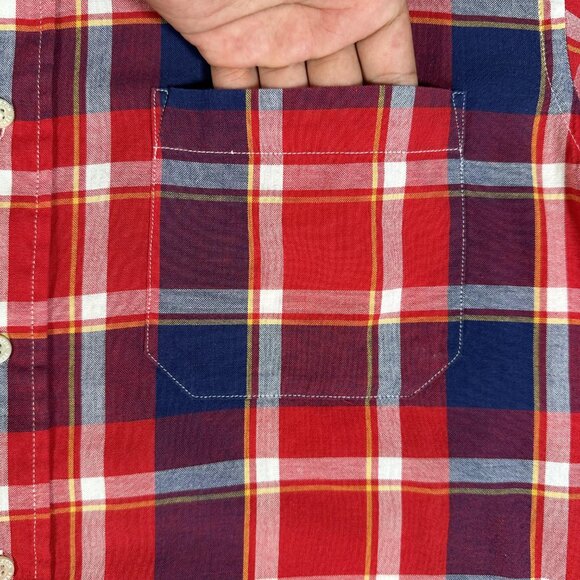 Pendleton Shirt Men Size L Red Plaid Short Sleeve 100% Cotton Single Pocket Surf - Picture 2 of 12